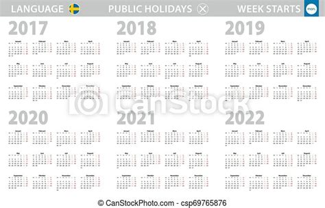 Calendar In Swedish Language For Year 2017 2018 2019 2020 2021