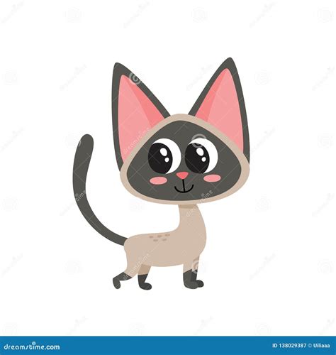 Vector Illustration Of Cartoon Siamese Funny Cat Isolated On White