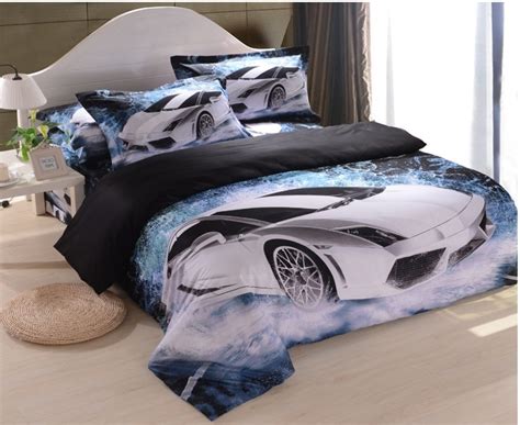 Bedroom appearances and coziness is one set of things that keep you more and more comfortable while you go to sleep. White car blue black cool men's boys 3d bedding sets duvet ...