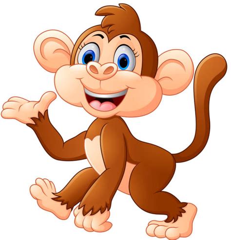 Cute Monkey Cartoon Standing In Its Hand Illustrations Royalty Free