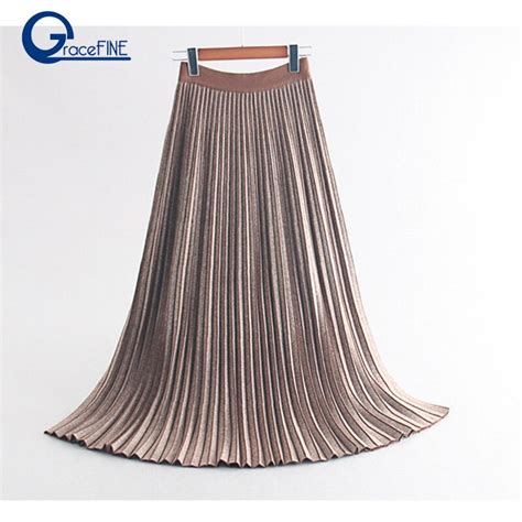Spring Autumn Knitted Long Skirt Retro Accordion Pleated Knitting Skirt