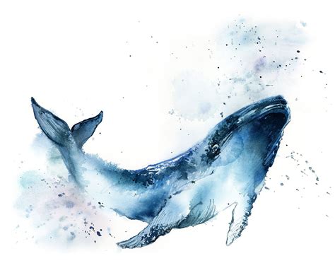 Blue Whale Watercolor Painting Whale Art Print Sea Animal Etsy