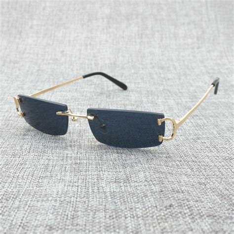 ⓪vintage Small Clear Glasses Mens Fashion Rimless Black Sunglasses