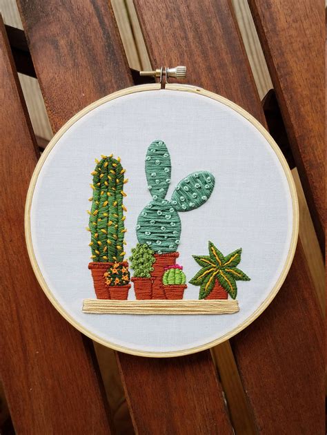 Cacti In Pots Embroidery Hoop Art In 2023 Flower Embroidery Designs Embroidery Hoop Art