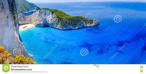 Zakynthos Shipwreck Beach Navagio Bay Panorama With No Boats An