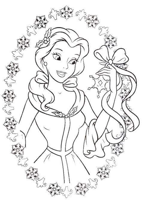 Disney princess snow white coloring. Princess Belle Love To Get Gifts In Christmas Day Coloring ...