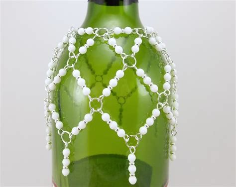Reserved Wine Bottle Necklace Beaded Lace Decor White Etsy