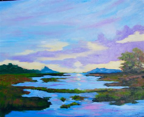 24 X 30 Modern Impressionist Original Oil Marsh Sunset Kiawah Island