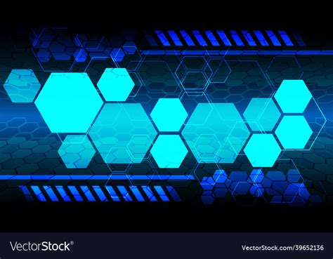 Blue Technology Hexagon Monitor Display Data Vector Image