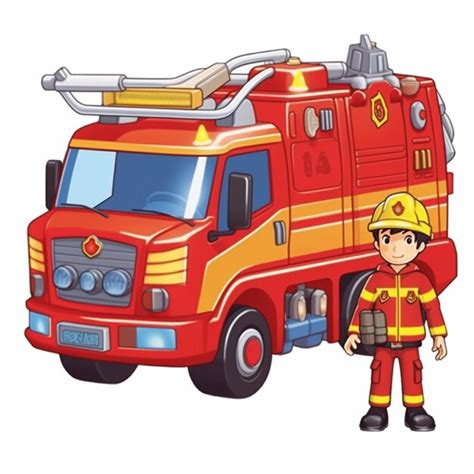 Premium Ai Image Cartoon Fire Truck With Fire Fighter Man Picture Ai