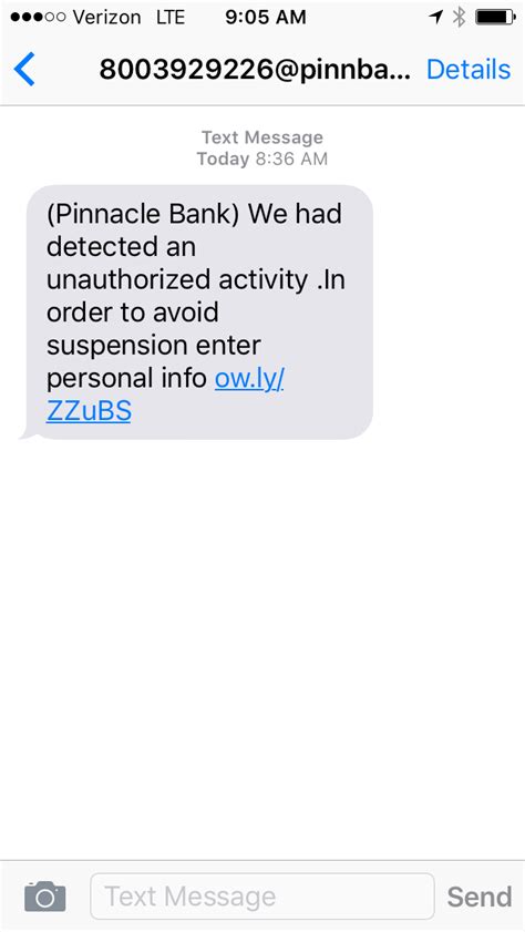 Text Message Scam Imposter Acting As Pinnacle Bank Protect The Good Life
