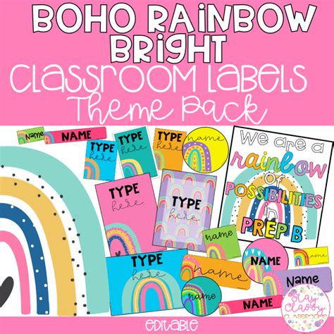 Boho Rainbow Classroom Decor Free