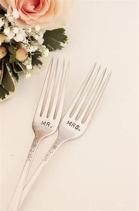Wedding Mr And Mrs Forks Hand Stamped Wedding Forks For Cake