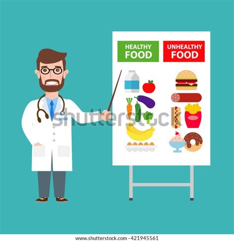 Nutritionist Showing Healthy Unhealthy Food On Stock Vector Royalty