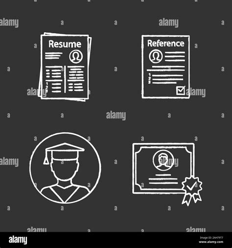 Resume Chalk Icons Set Cv Reference Letter Education Certificate