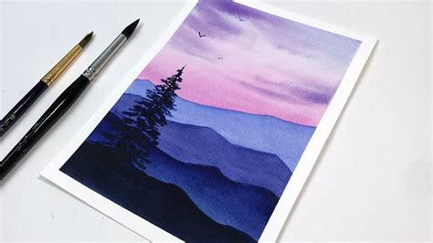 Watercolor Tutorial For Beginners Step By Step Purple Sunset Watercolor Painting For