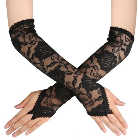 Women Sexy Hook Finger Lace Long Temptation Fingerless Gloves Etiquette