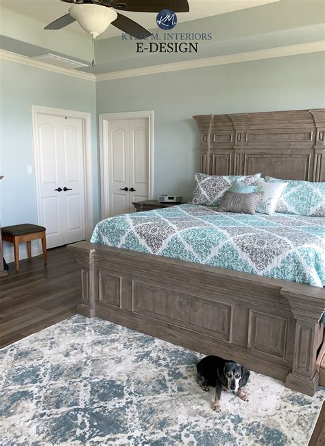 Sherwin Williams Silver Strand Master Bedroom With Wood Headboard And