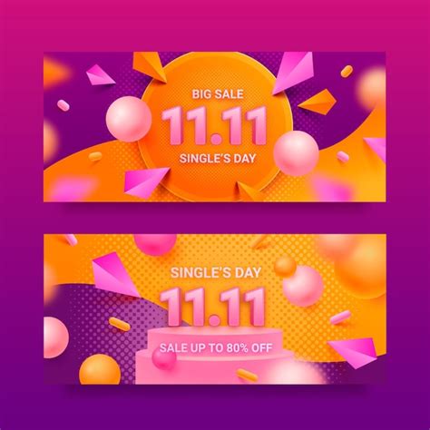 Free Vector Realistic Singles Day Horizontal Banners Set