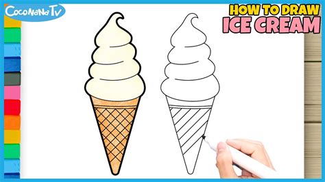 Ice Cream With Cone How To Draw And Color For Kids Coconanatv Youtube