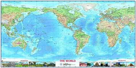 World Wall Map N America Centered