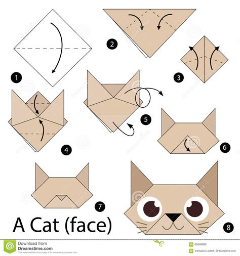 24cm thank you for watching. Step By Step Instructions How To Make Origami A Cat. Stock ...