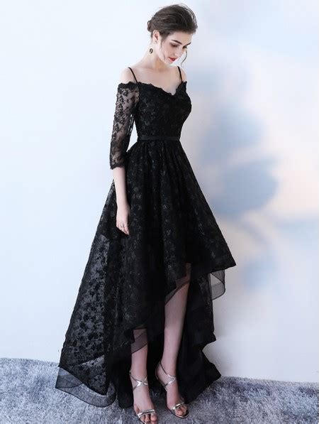 Black Gothic Lace High Low Wedding Dress