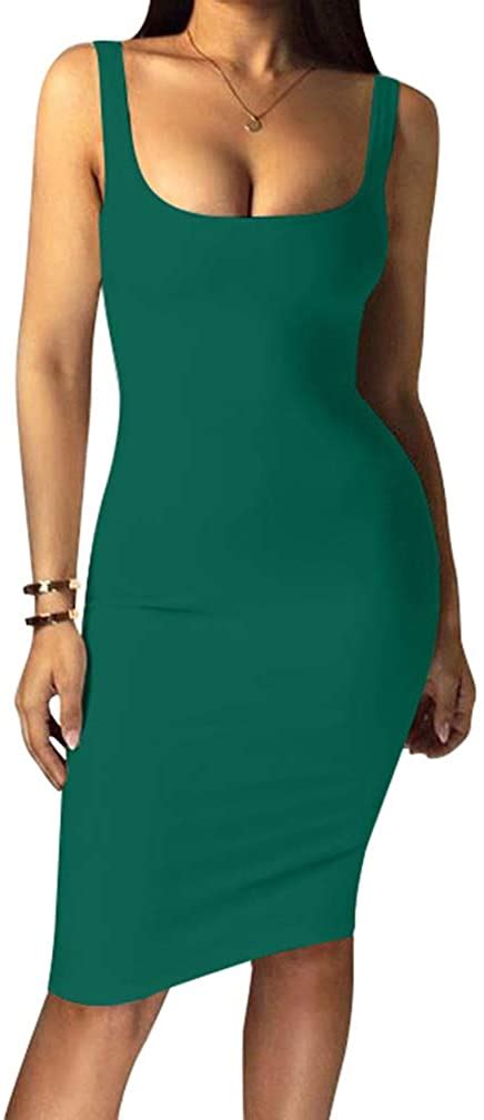 Lagshian Womens Sexy Bodycon Tank Dress Sleeveless Basic Dark Green Size 10 Ebay