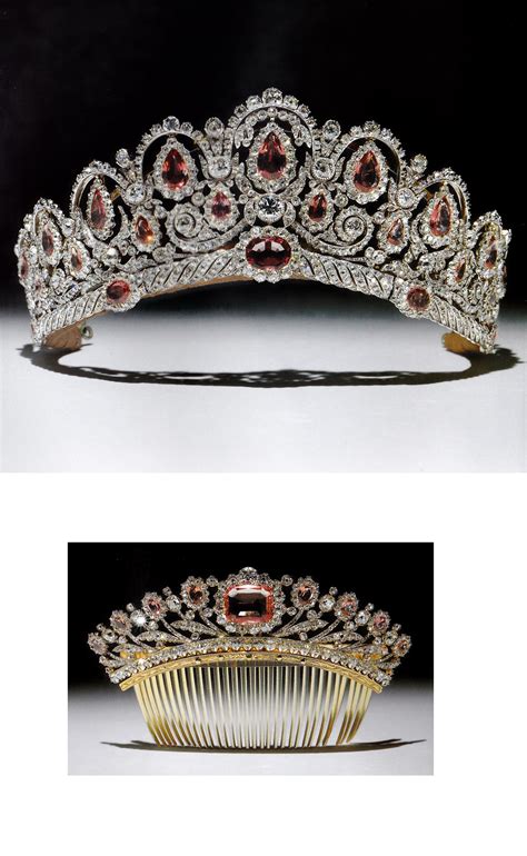 A Magnificent Antique Tiara And Comb Parure Russian Set With Pink