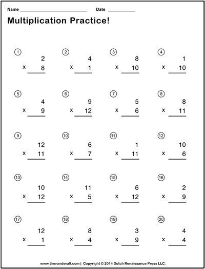 Gain skill and mastery before the quiz! Simple Multiplication Worksheets - Printable PDF