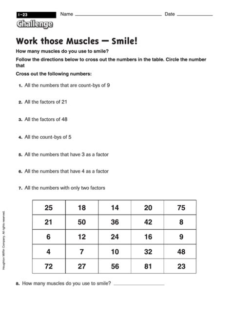 The zip file consists of 3 pdfs and a powerpoint slideshow. Work Those Muscles - Smile! - Math Worksheet With Answers ...