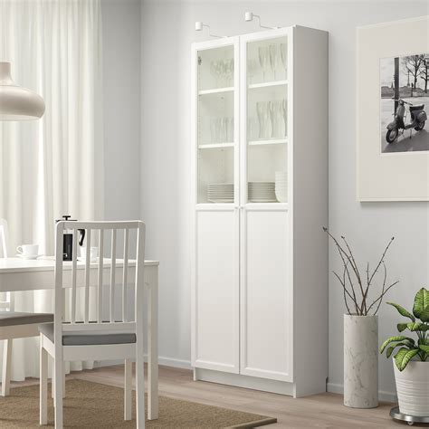 Billy Bookcase With Panelglass Doors White 80x30x202 Cm Ikea