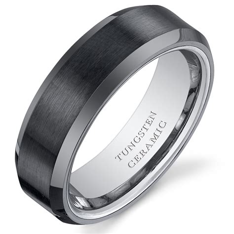 Mens Tungsten Black Ceramic Wedding Band Ring Available In Sizes 8 To