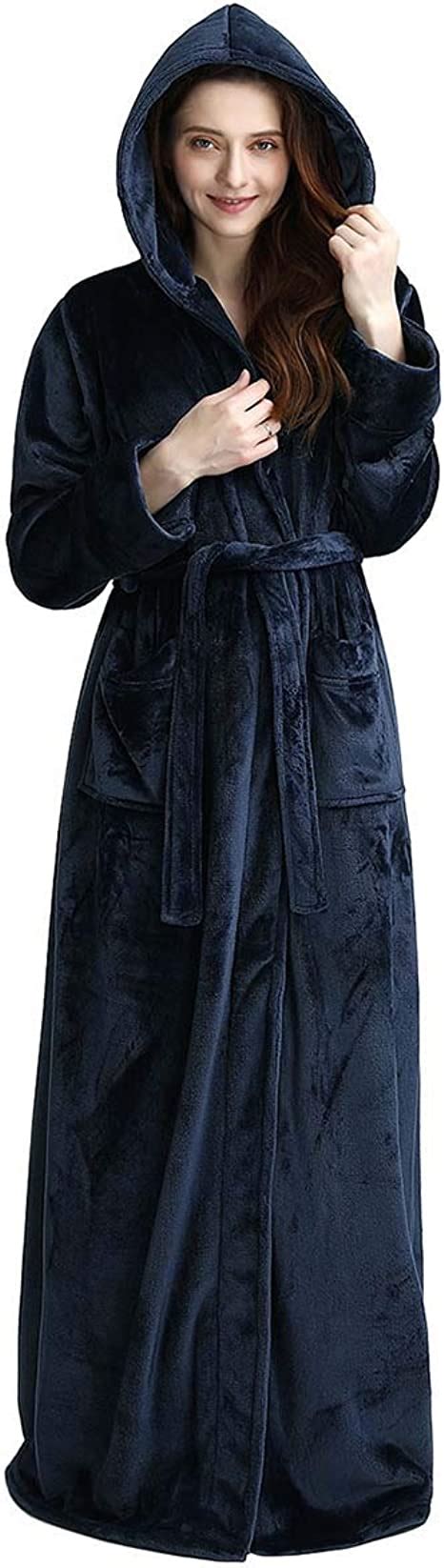 Lofir Women Winter Fleece Dressing Gown With Hood Ladies Luxury Flannel Bathrobe Fluffy Long