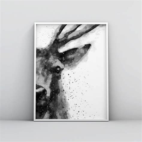 Black And White Abstract Deer Painting Poster Deer Painting Nature