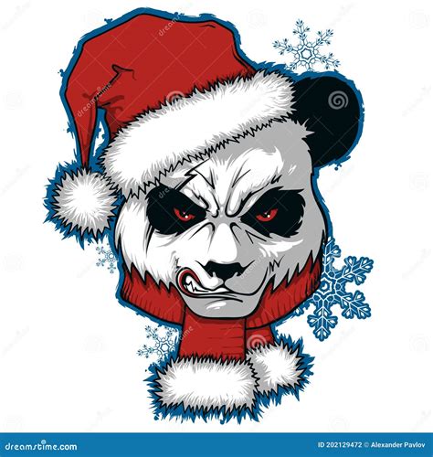 The Christmas Poster With The Image Panda Portrait In Santa`s Hat Stock