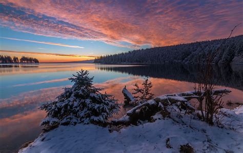 Beautiful Sunset Over Lake In Winter Free Wallpaper Download Download