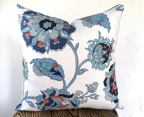 Floral Pillow Cover 18x18 Navy Blue Decorative Throw Pillow Etsy