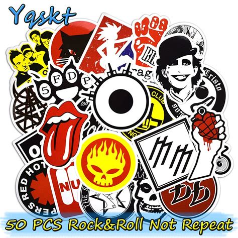 50 Pcs Rock And Roll Stickers Punk Sticker For Laptop Skateboard