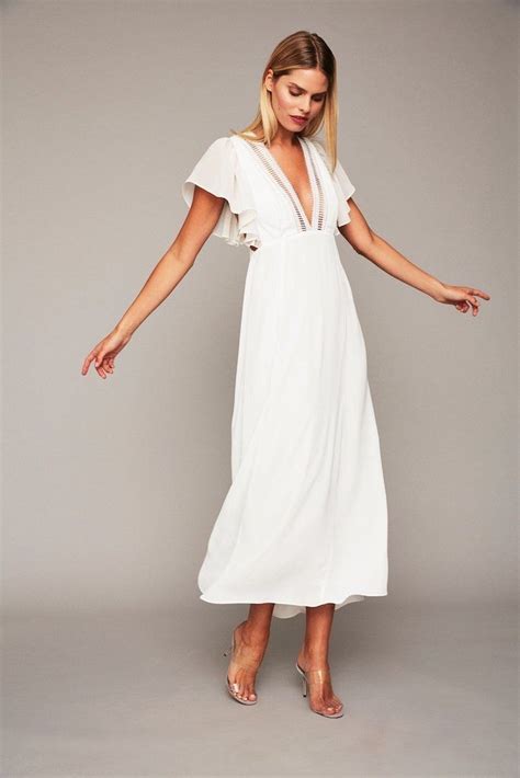 Evelyn Gown White Mid Length Wedding Dresses Wedding Dress Styles