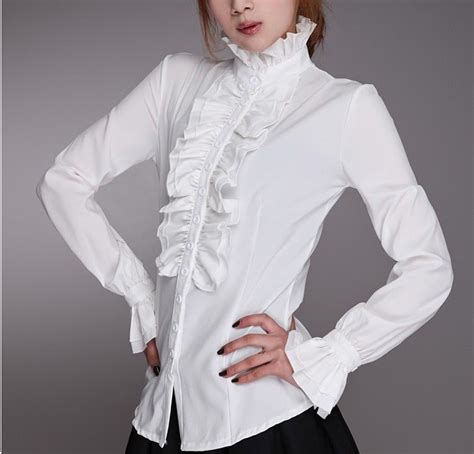 Details About Ladies High Neck Frilly Button Womens Vintage Victorian