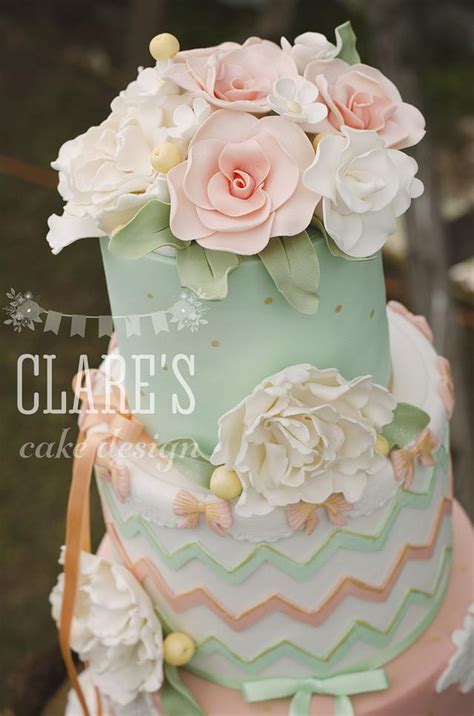 Peach And Mint Vintage Wedding Cake Cake By Cakesdecor