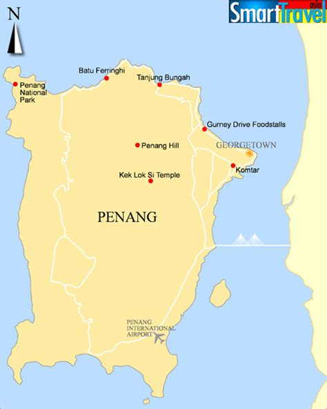 Detailed A4 Printable Map Of Penang Listing Popular Penang Beaches Like
