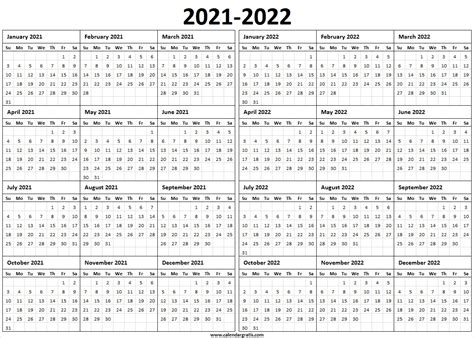 2021 2022 Calendar Template Free Printable Calendar Monthly
