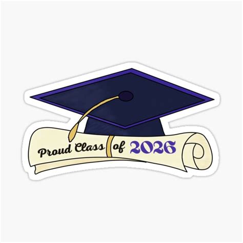 Proud Class Of 2026 Sticker Graduation Cap And Diploma Sticker For