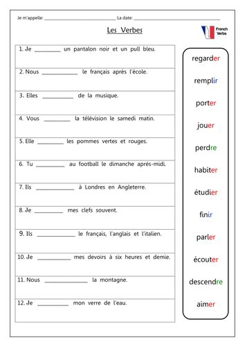 French Present Tense Regular Verbs Practice By Labellaroma Teaching