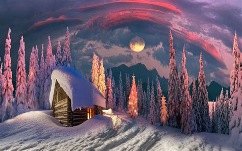 2880x1800 Resolution House In Winter Amazing Digital Art Macbook Pro Retina Wallpaper