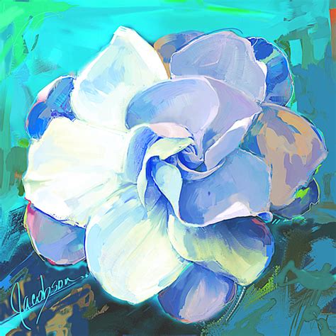 Gardenia 3 Teal Painting By Jackie Jacobson