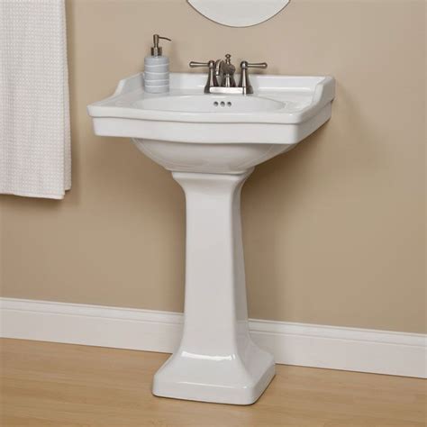 Am putting a pedestal sink in powder room. Cierra Pedestal Sink with 4" Centers It's 24-1/4" wide, so ...