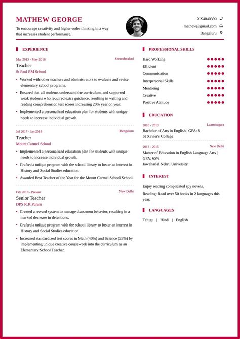 It's the format hiring managers know best and it puts the focus firmly on your experience. Teacher Resume Format and Resume Example for School ...